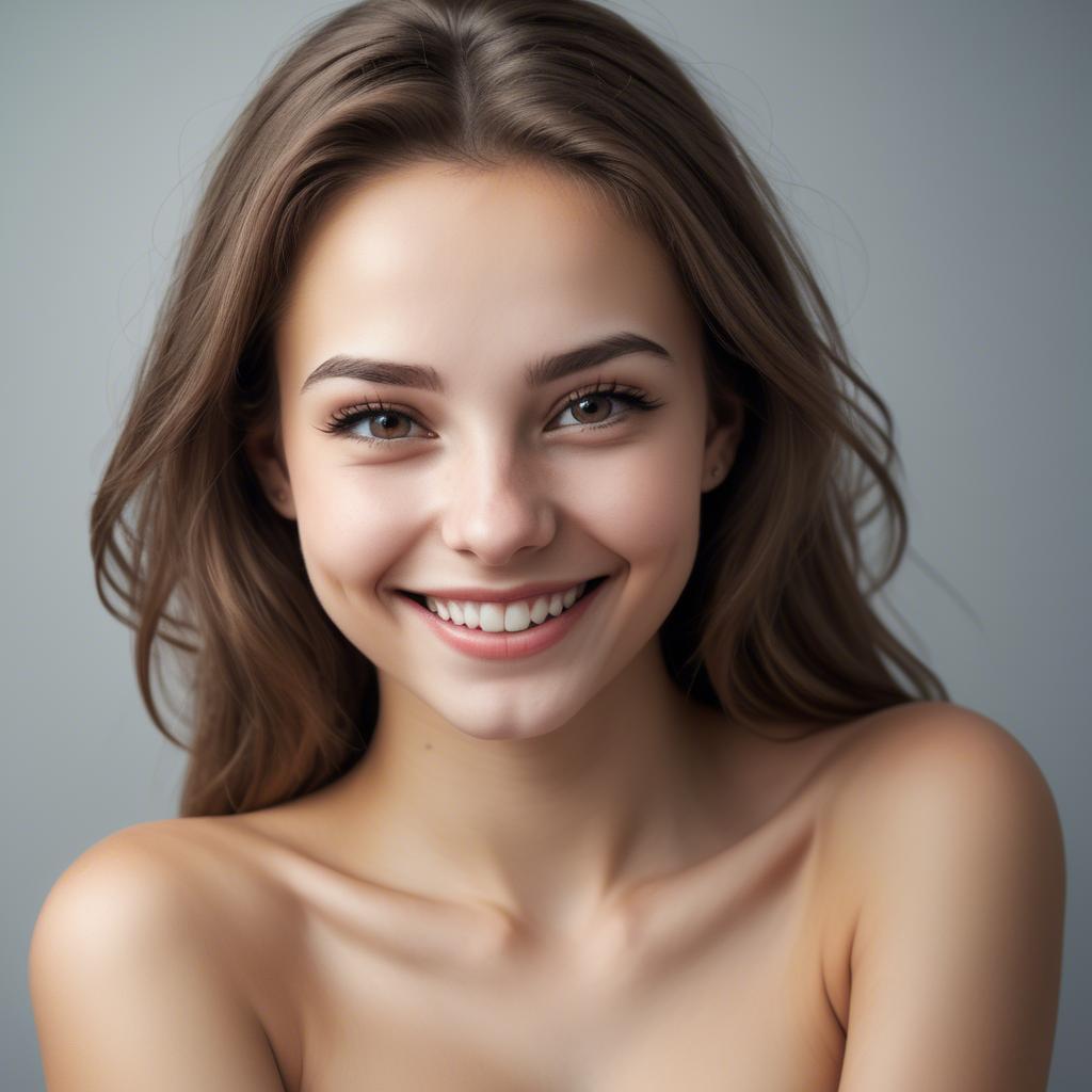 A stunning image of alluring girl with bare shoulders and a mischievous smile.