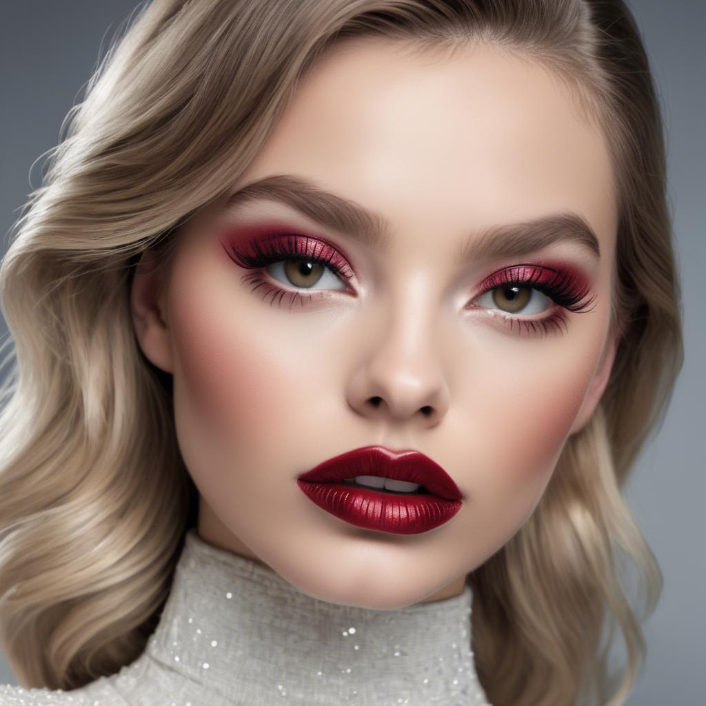 A stunning image of alluring model with long lashes and ruby lips.