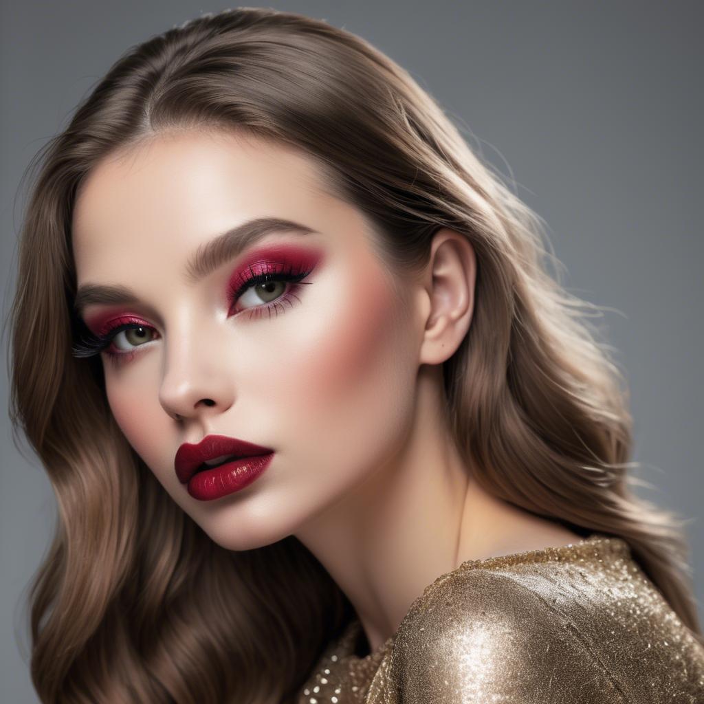 A stunning image of alluring model with long lashes and ruby lips.