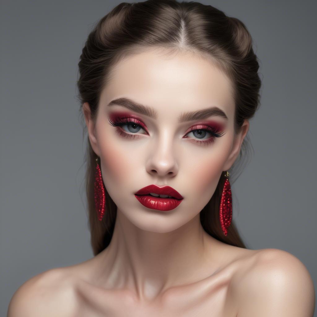 A stunning image of alluring model with long lashes and ruby lips.
