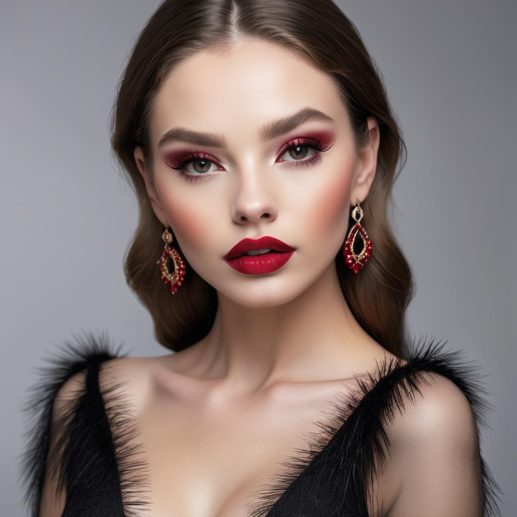 A stunning image of alluring model with long lashes and ruby lips.