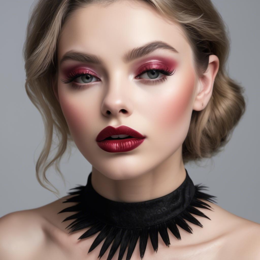 A stunning image of alluring model with long lashes and ruby lips.