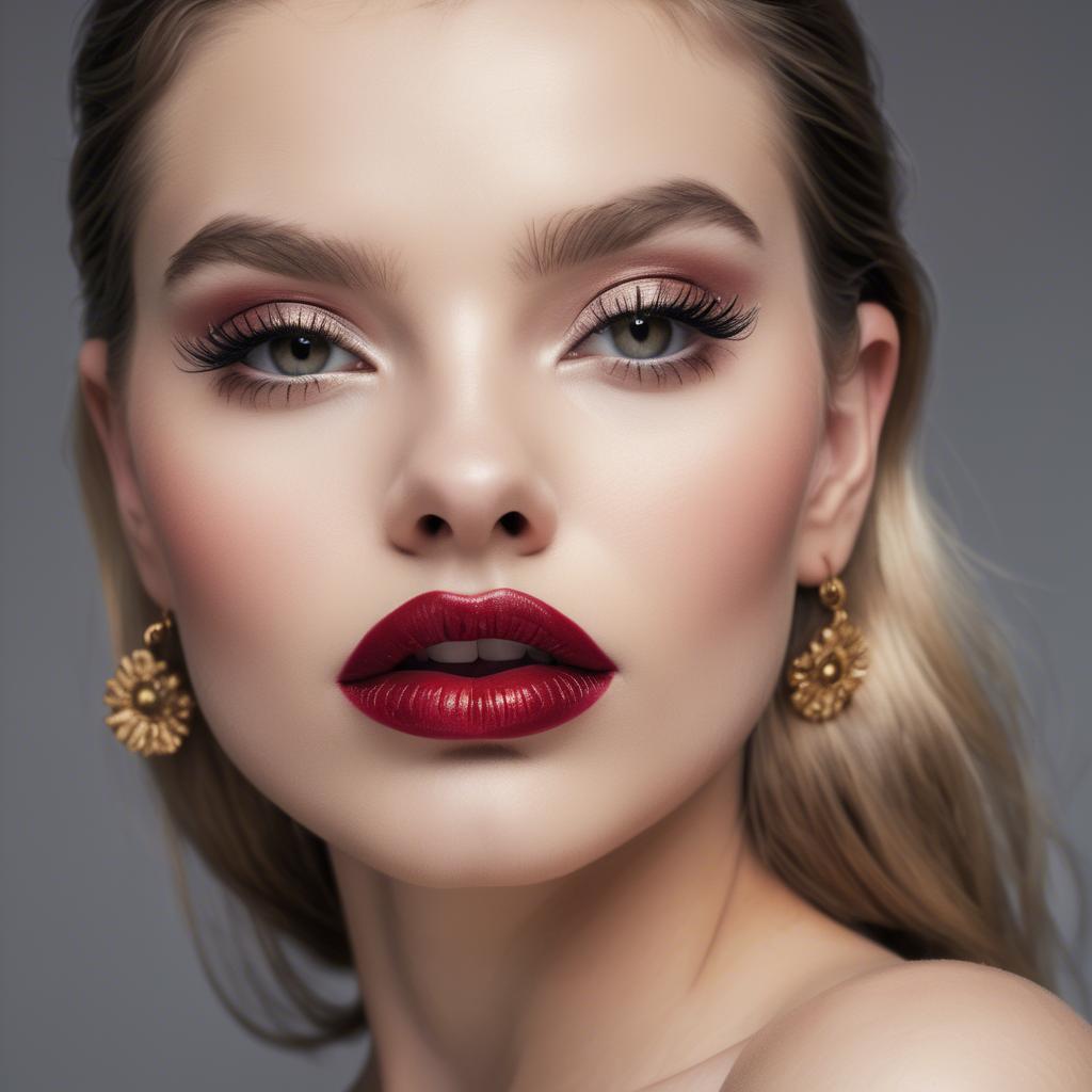 A stunning image of alluring model with long lashes and ruby lips.