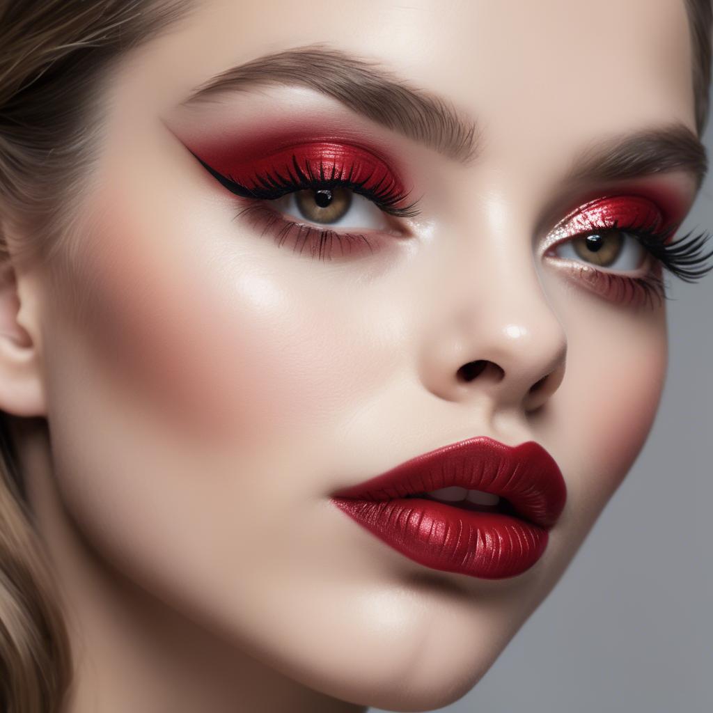 A stunning image of alluring model with long lashes and ruby lips.