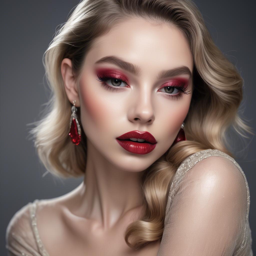 A stunning image of alluring model with long lashes and ruby lips.