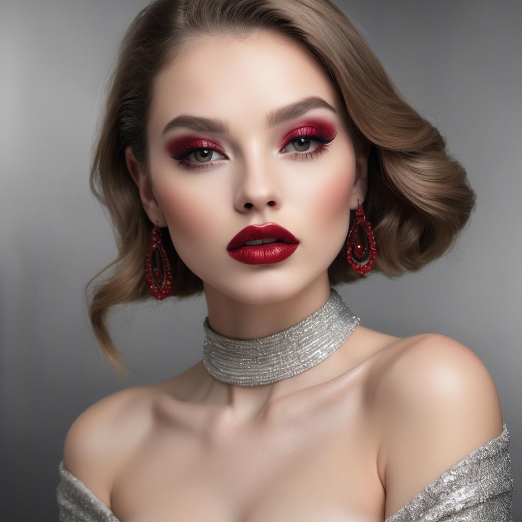 A stunning image of alluring model with long lashes and ruby lips.