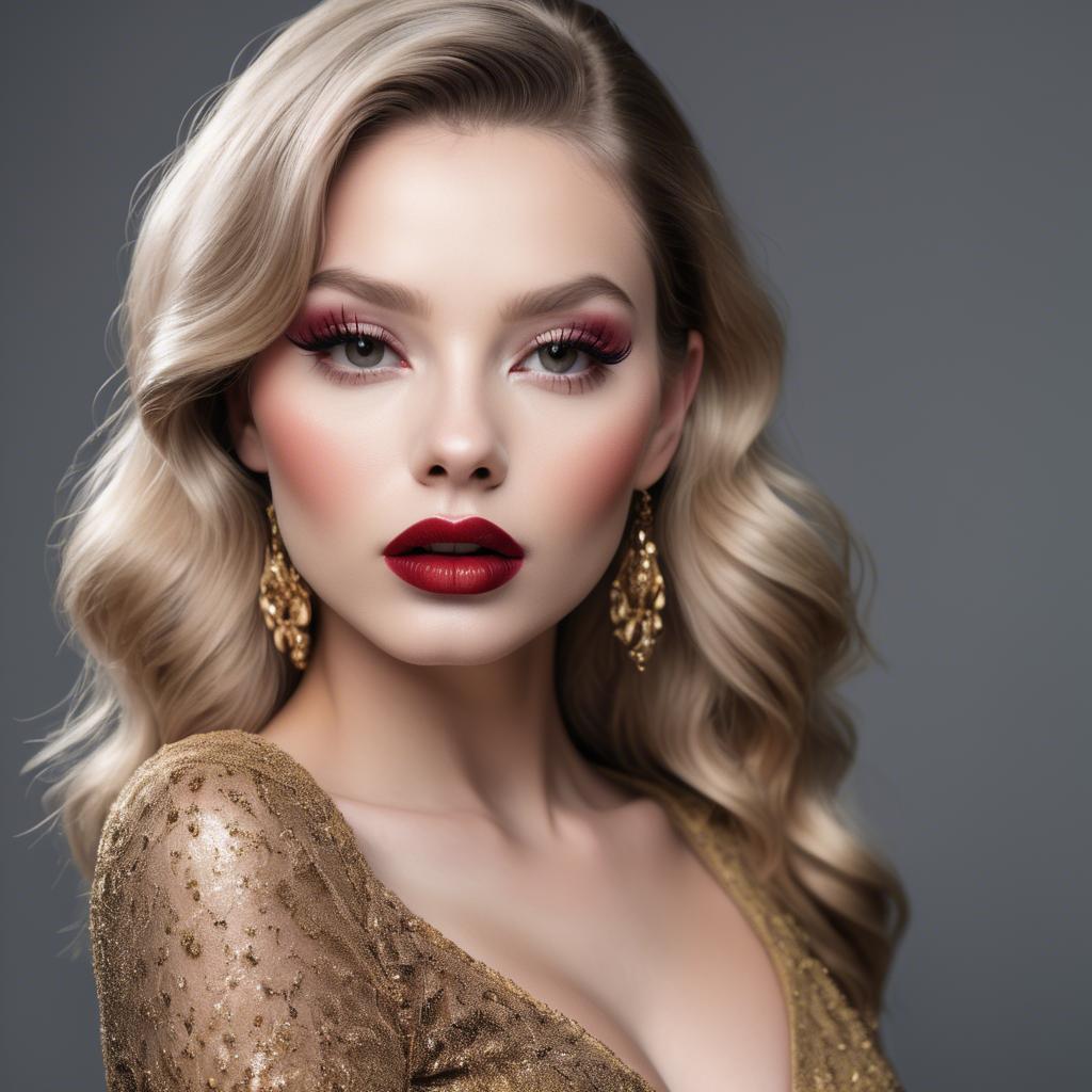 A stunning image of alluring model with long lashes and ruby lips.