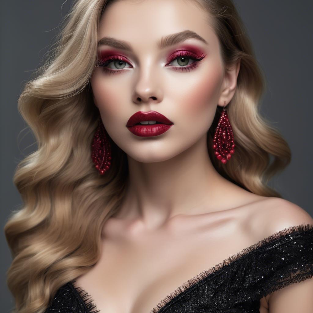 A stunning image of alluring model with long lashes and ruby lips.