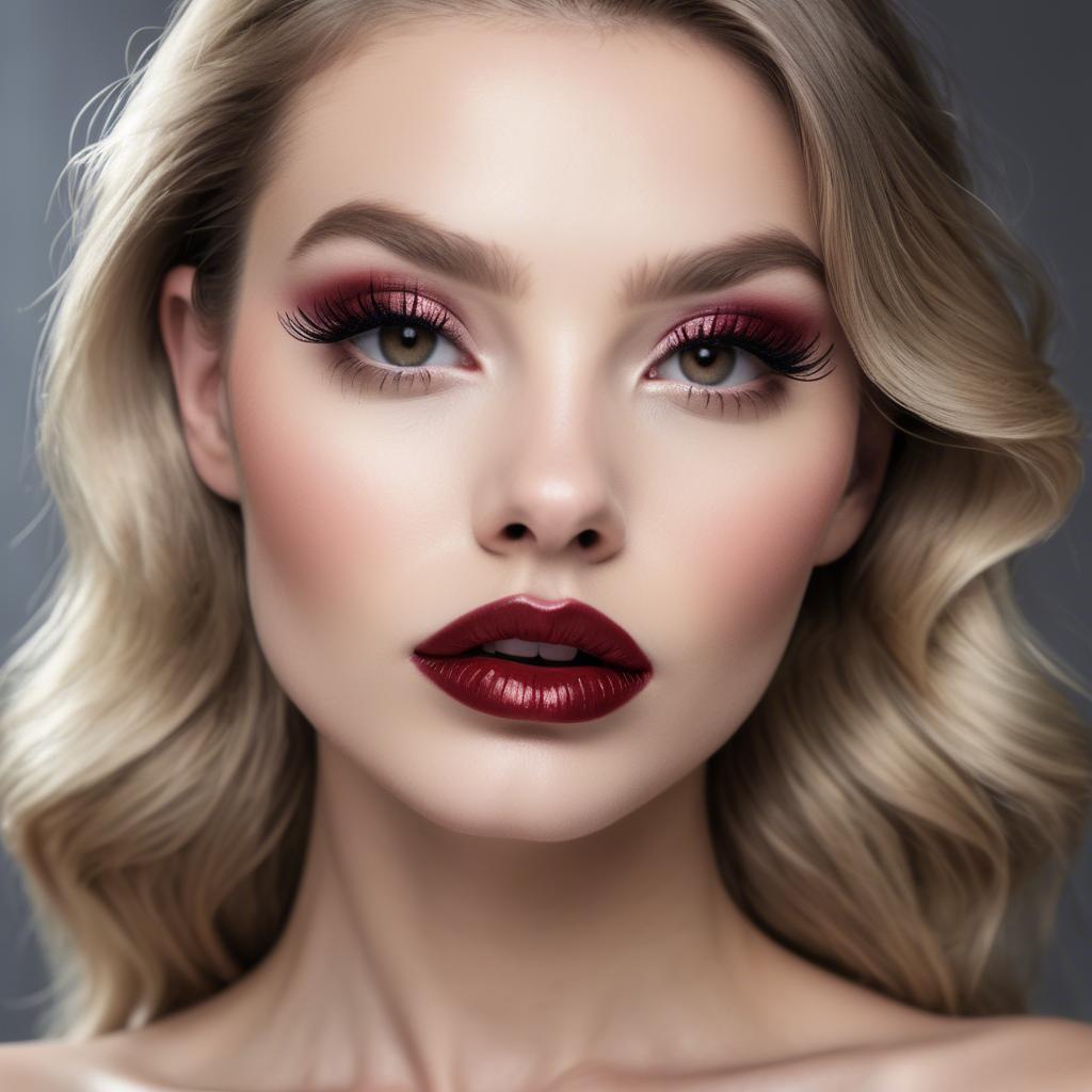 A stunning image of alluring model with long lashes and ruby lips.