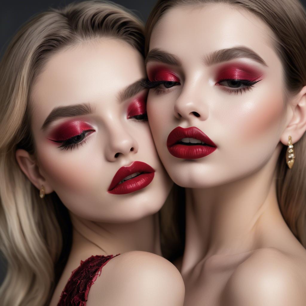 A stunning image of alluring model with long lashes and ruby lips.