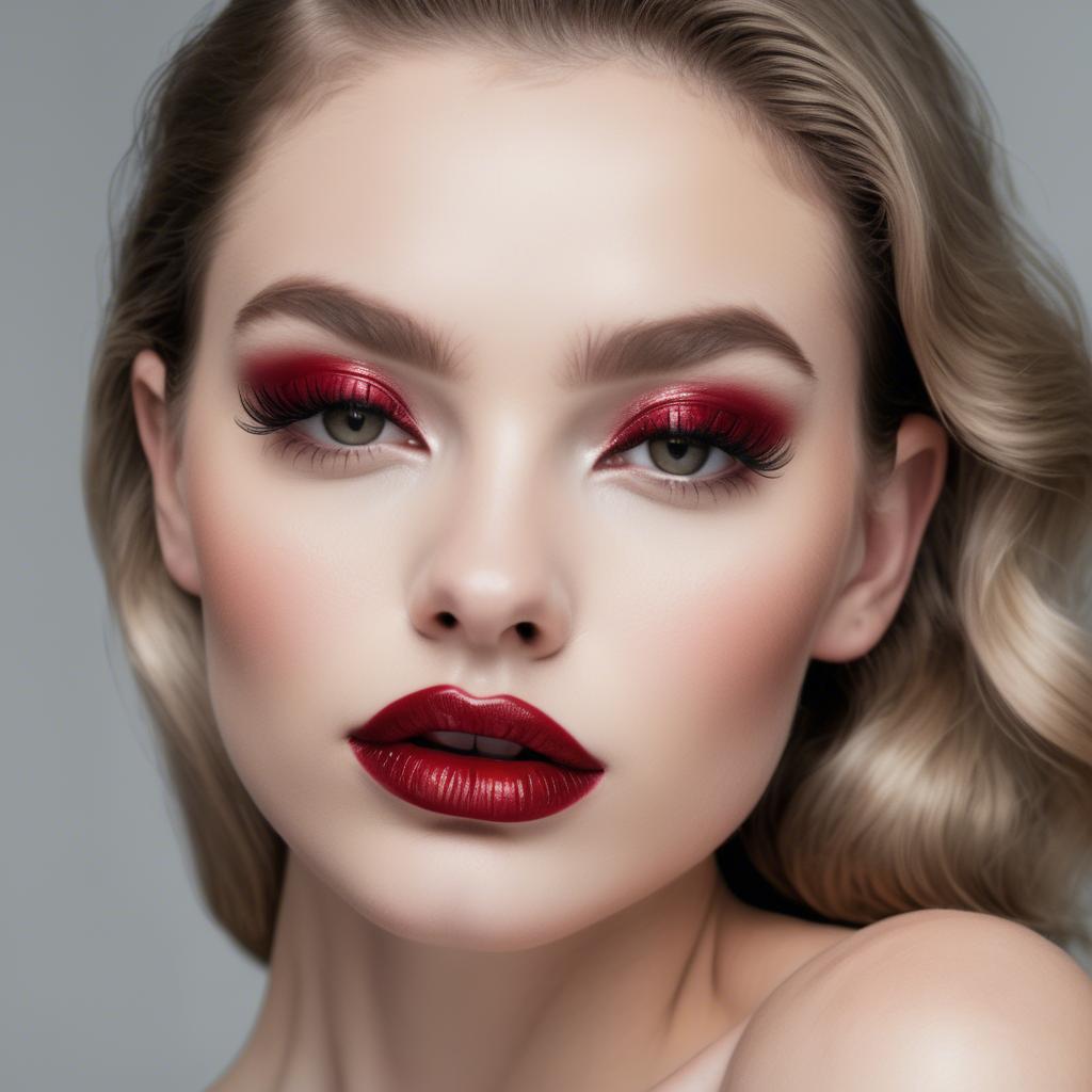 A stunning image of alluring model with long lashes and ruby lips.