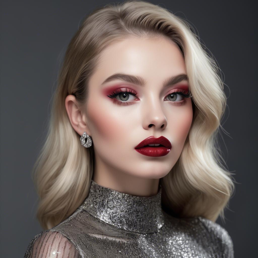 A stunning image of alluring model with long lashes and ruby lips.