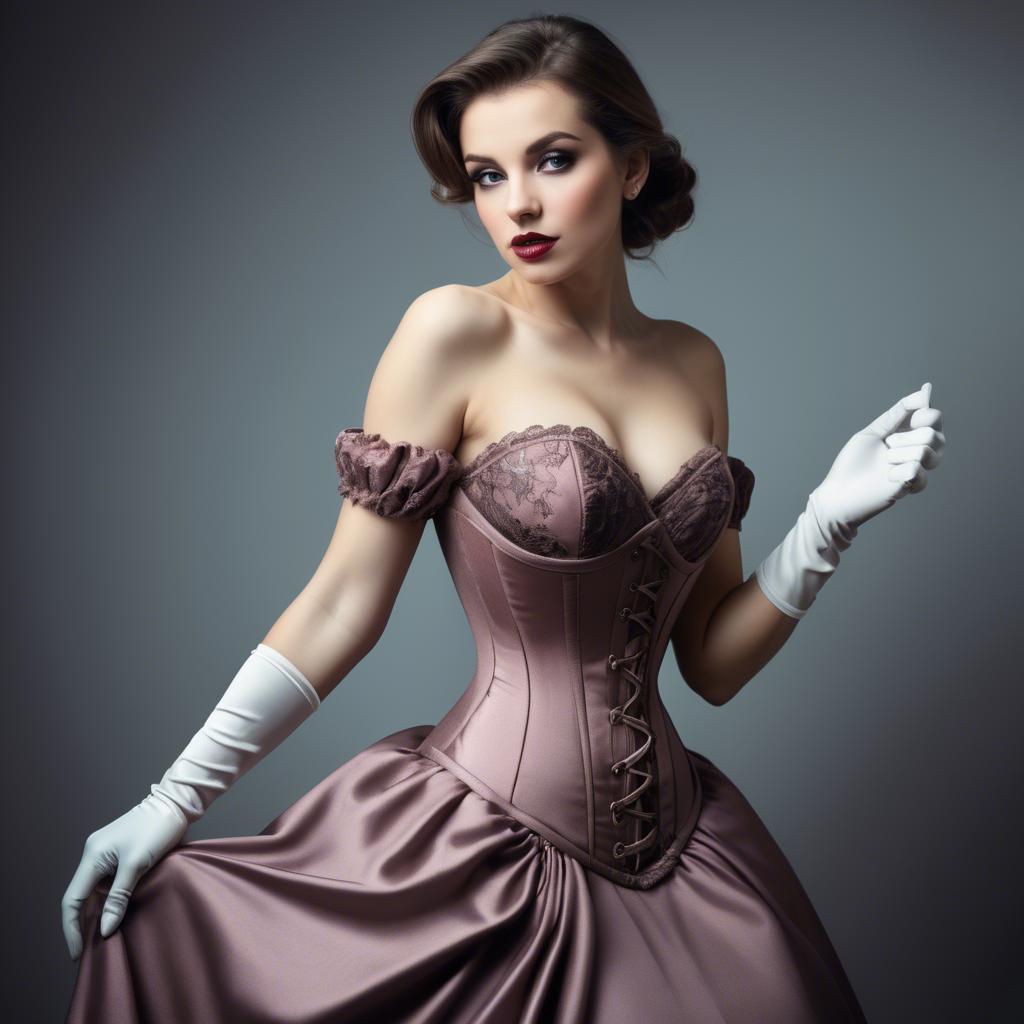 A stunning image of alluring woman in a corset dress with delicate gloves.