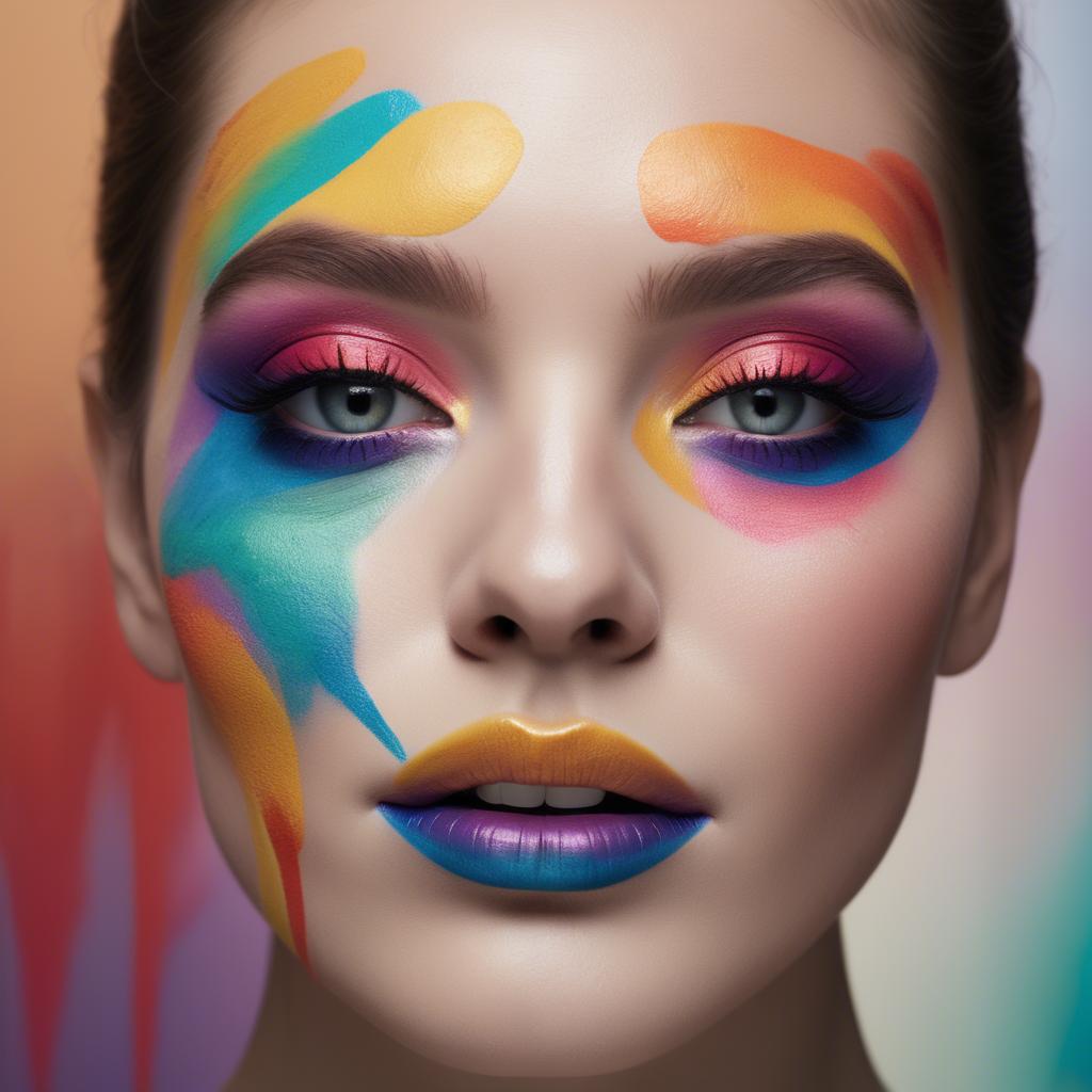 A stunning image of artistic close-up of a face with colorful makeup.