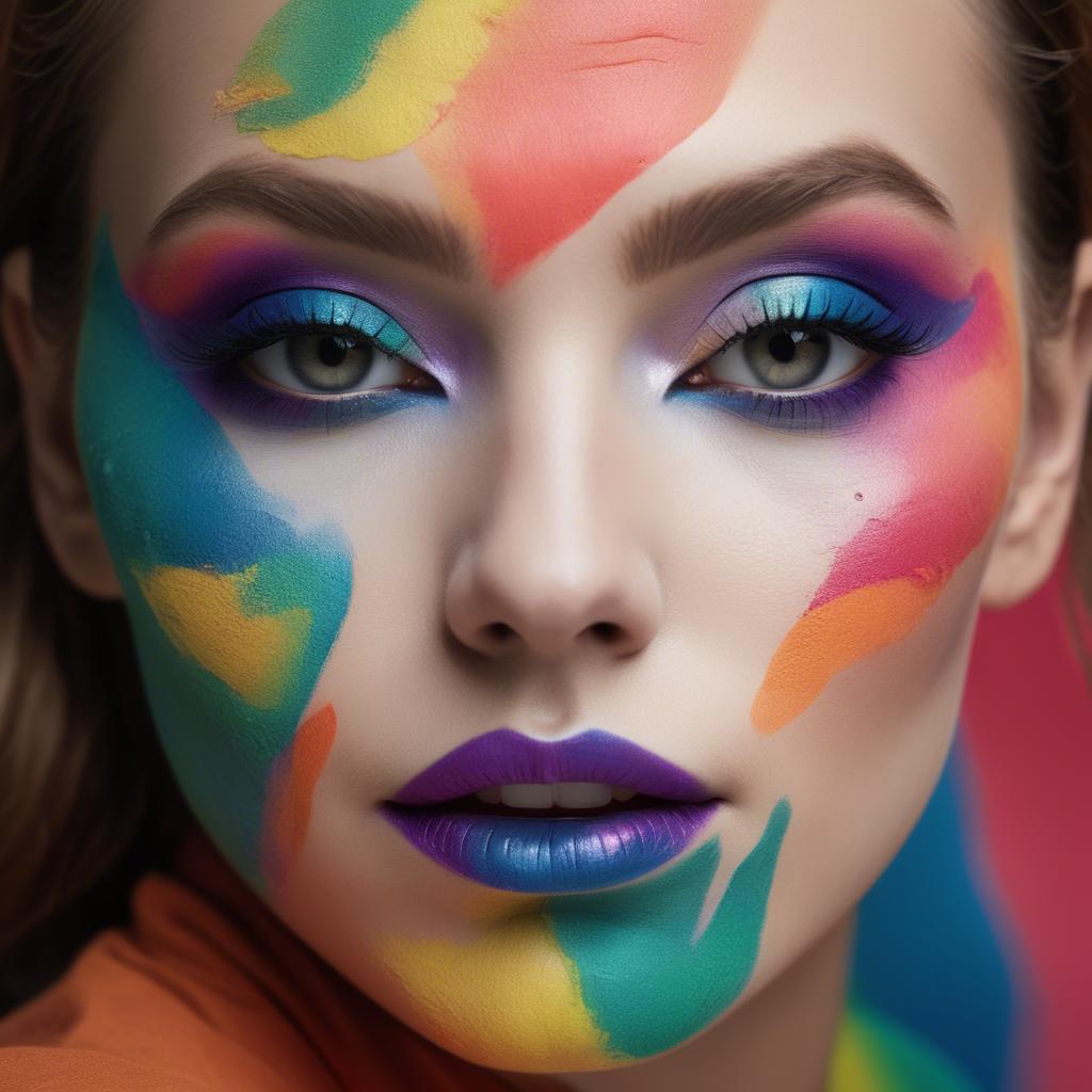 A stunning image of artistic close-up of a face with colorful makeup.
