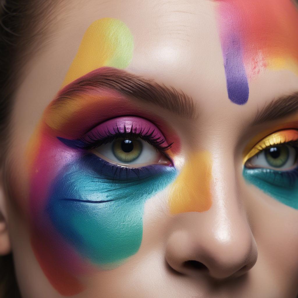 A stunning image of artistic close-up of a face with colorful makeup.