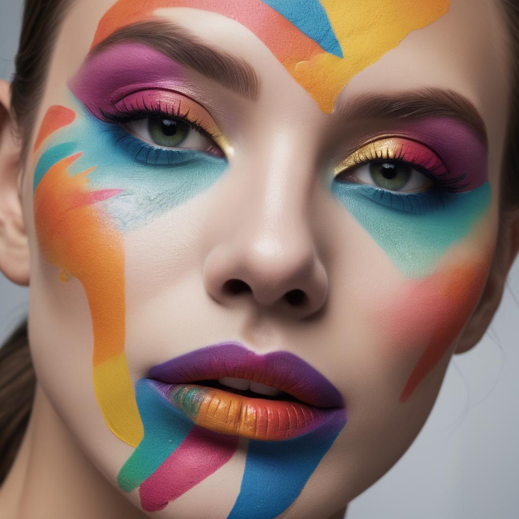 A stunning image of artistic close-up of a face with colorful makeup.
