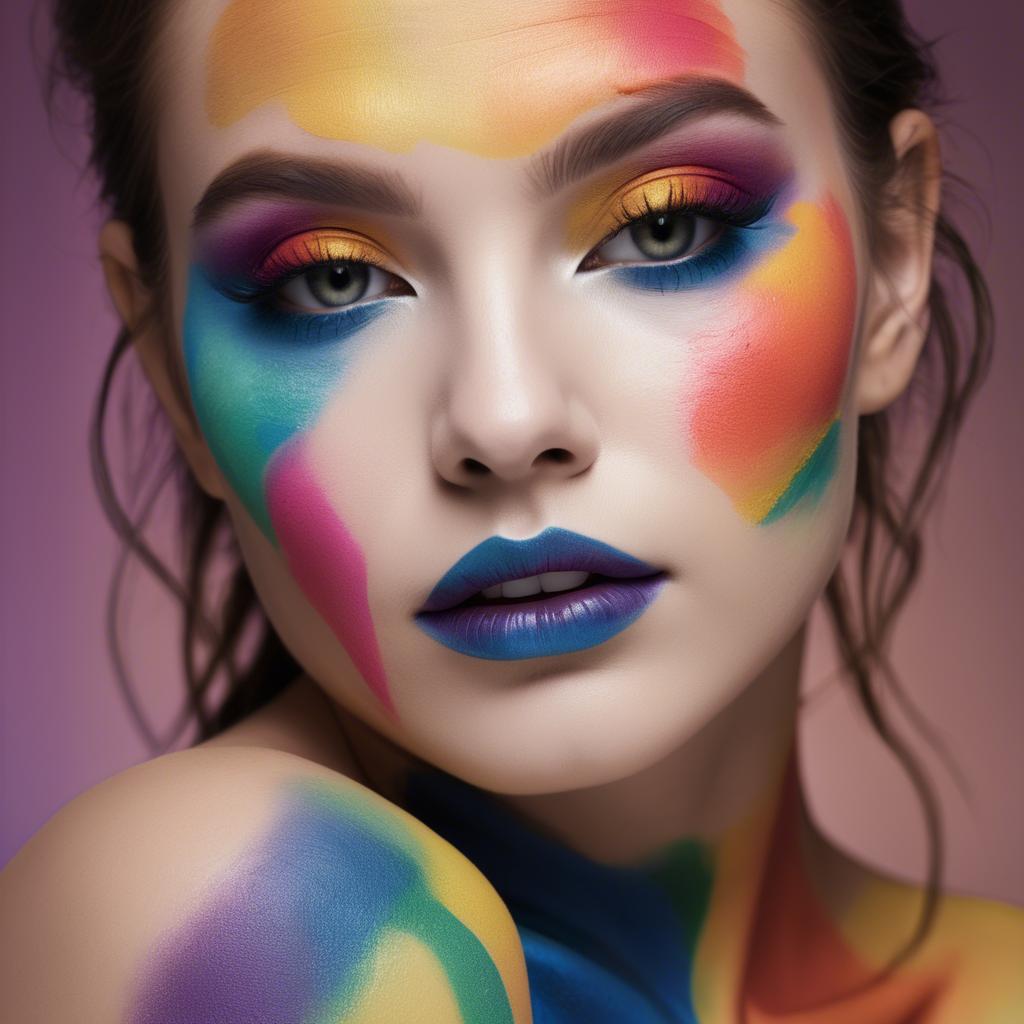 A stunning image of artistic close-up of a face with colorful makeup.