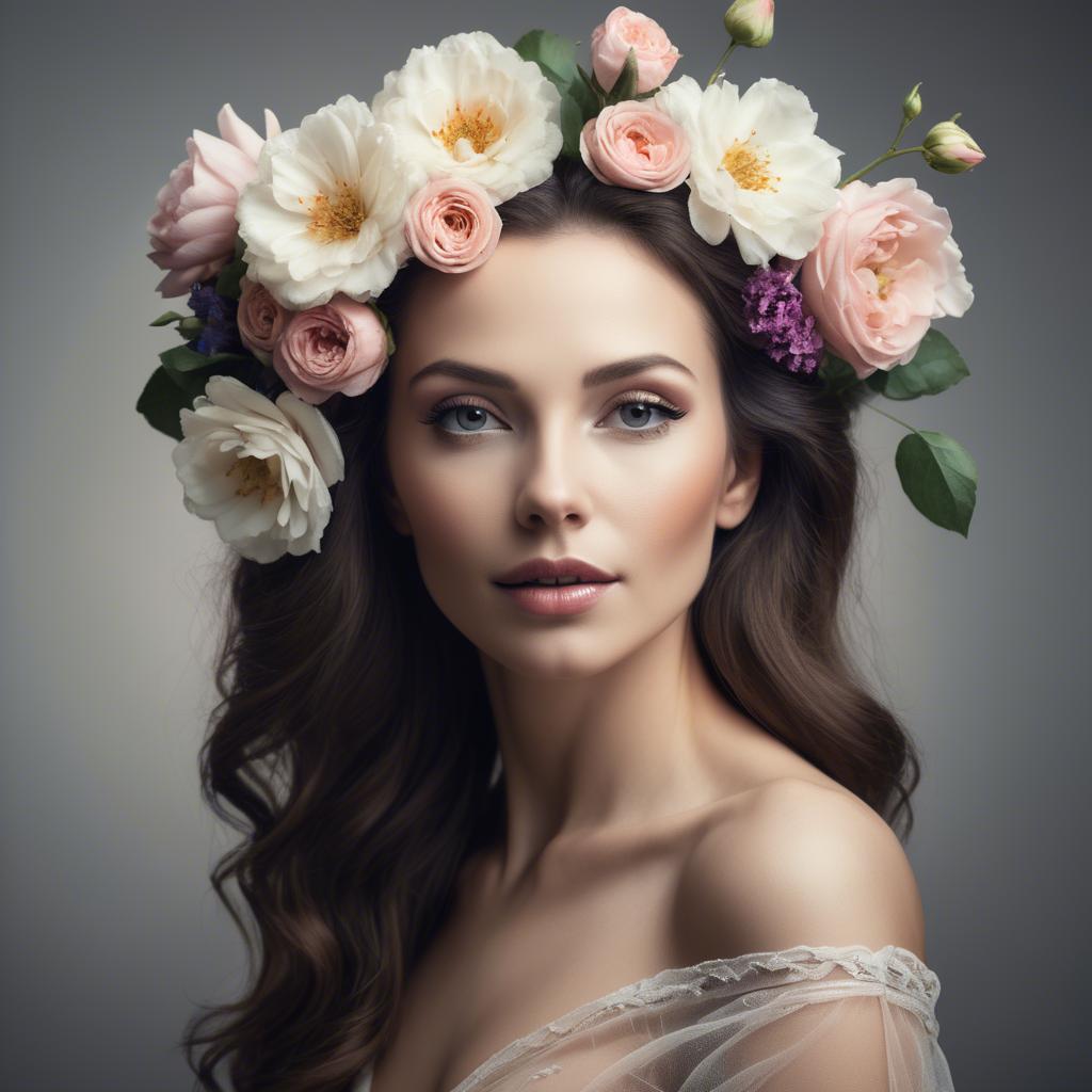A stunning image of artistic portrait of a graceful woman with flowers.