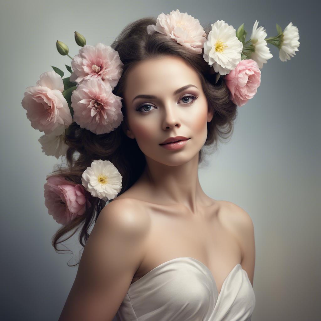 A stunning image of artistic portrait of a graceful woman with flowers.