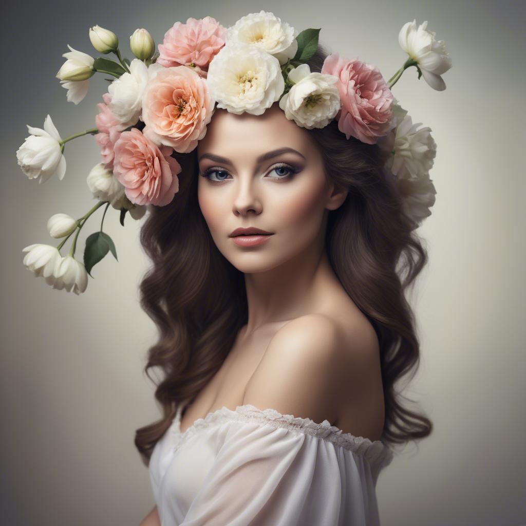 A stunning image of artistic portrait of a graceful woman with flowers.