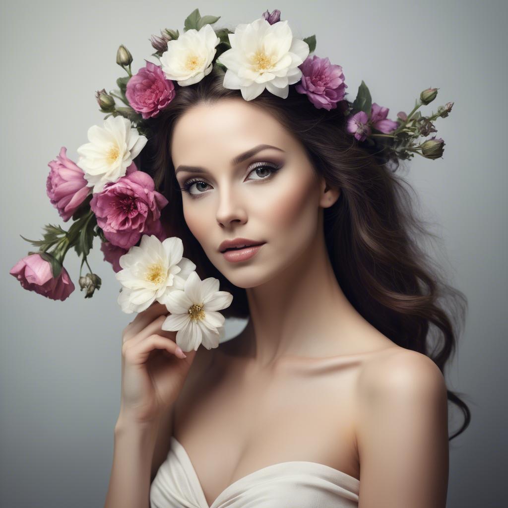 A stunning image of artistic portrait of a graceful woman with flowers.