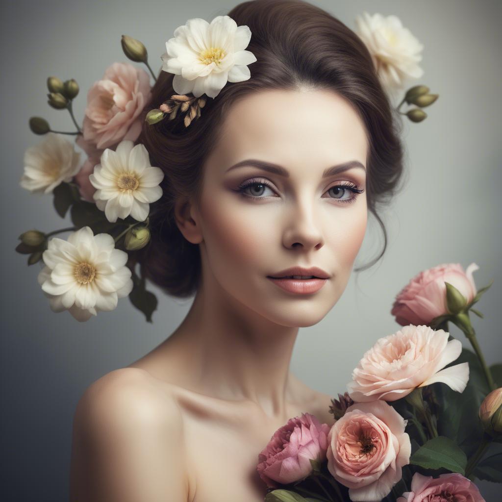 A stunning image of artistic portrait of a graceful woman with flowers.