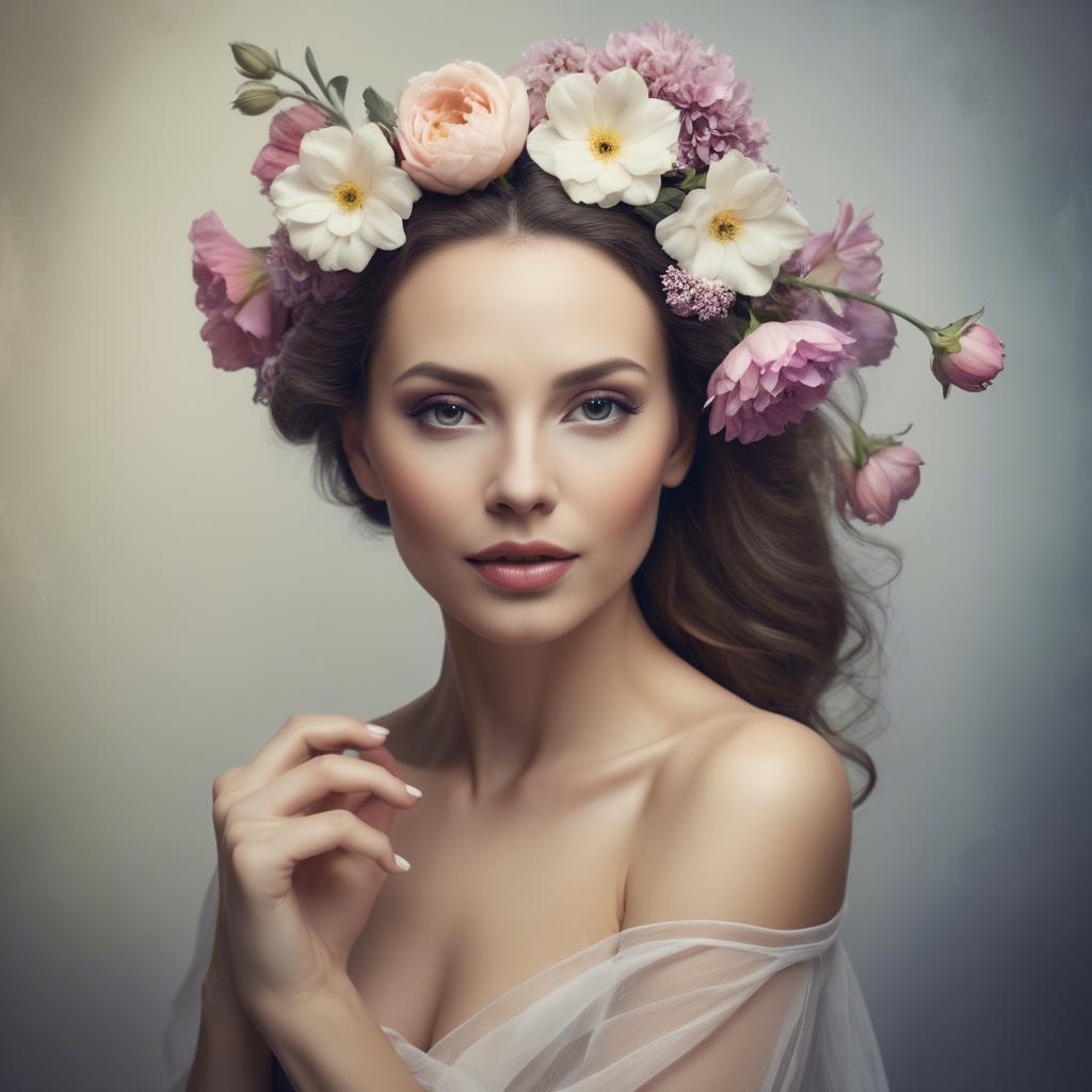 A stunning image of artistic portrait of a graceful woman with flowers.