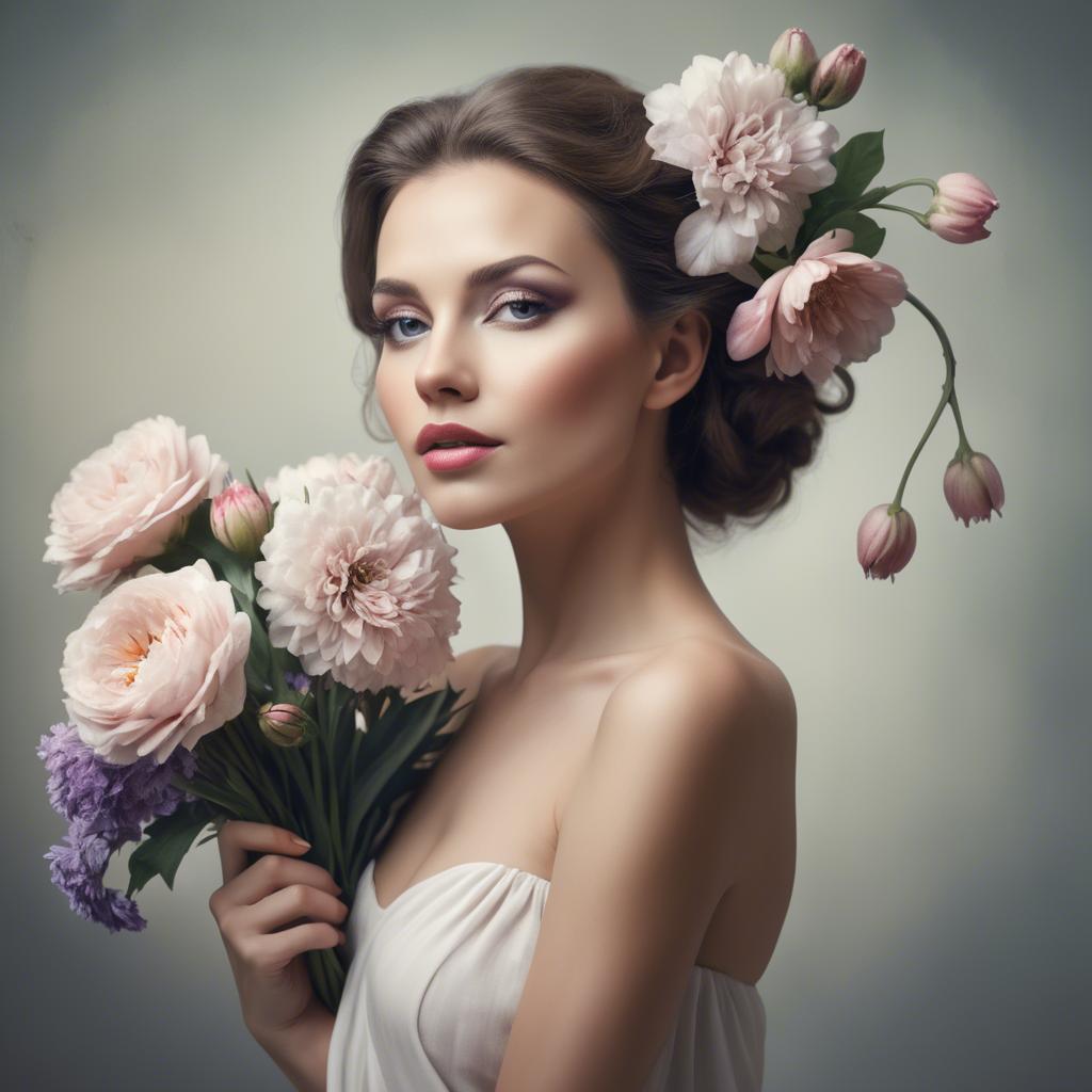 A stunning image of artistic portrait of a graceful woman with flowers.