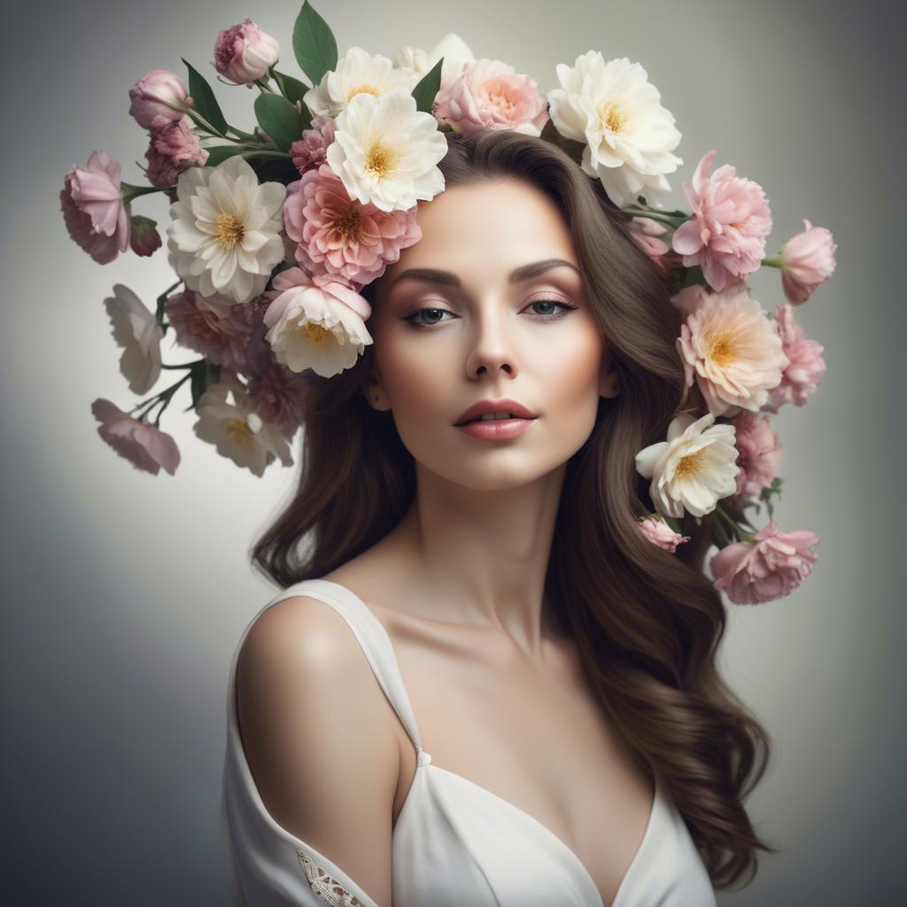 A stunning image of artistic portrait of a graceful woman with flowers.