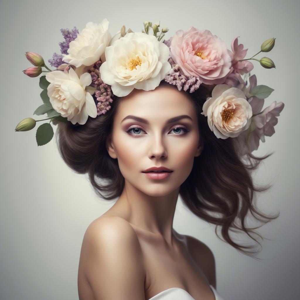 A stunning image of artistic portrait of a graceful woman with flowers.
