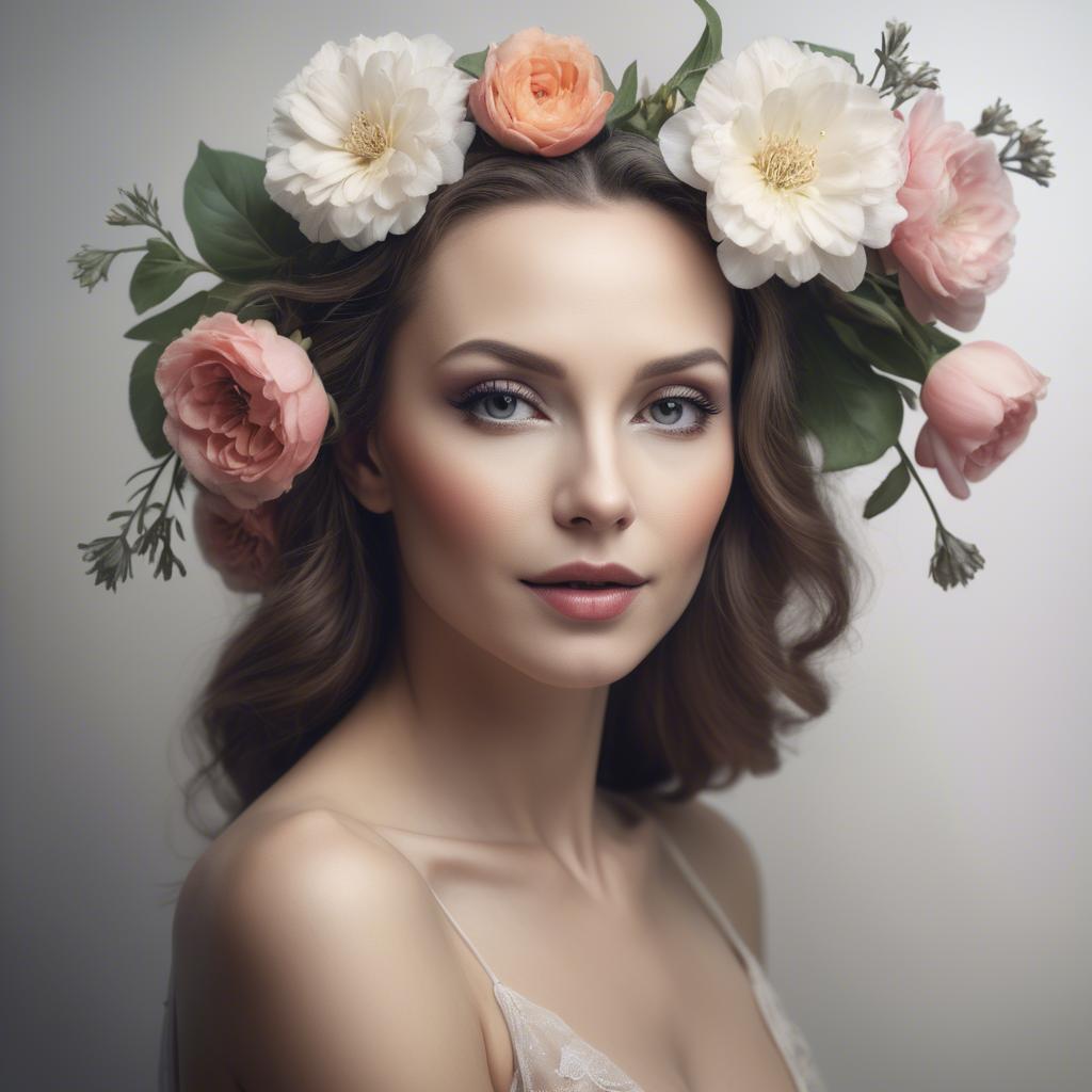 A stunning image of artistic portrait of a graceful woman with flowers.