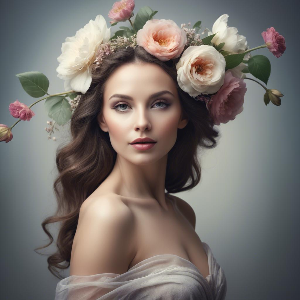 A stunning image of artistic portrait of a graceful woman with flowers.