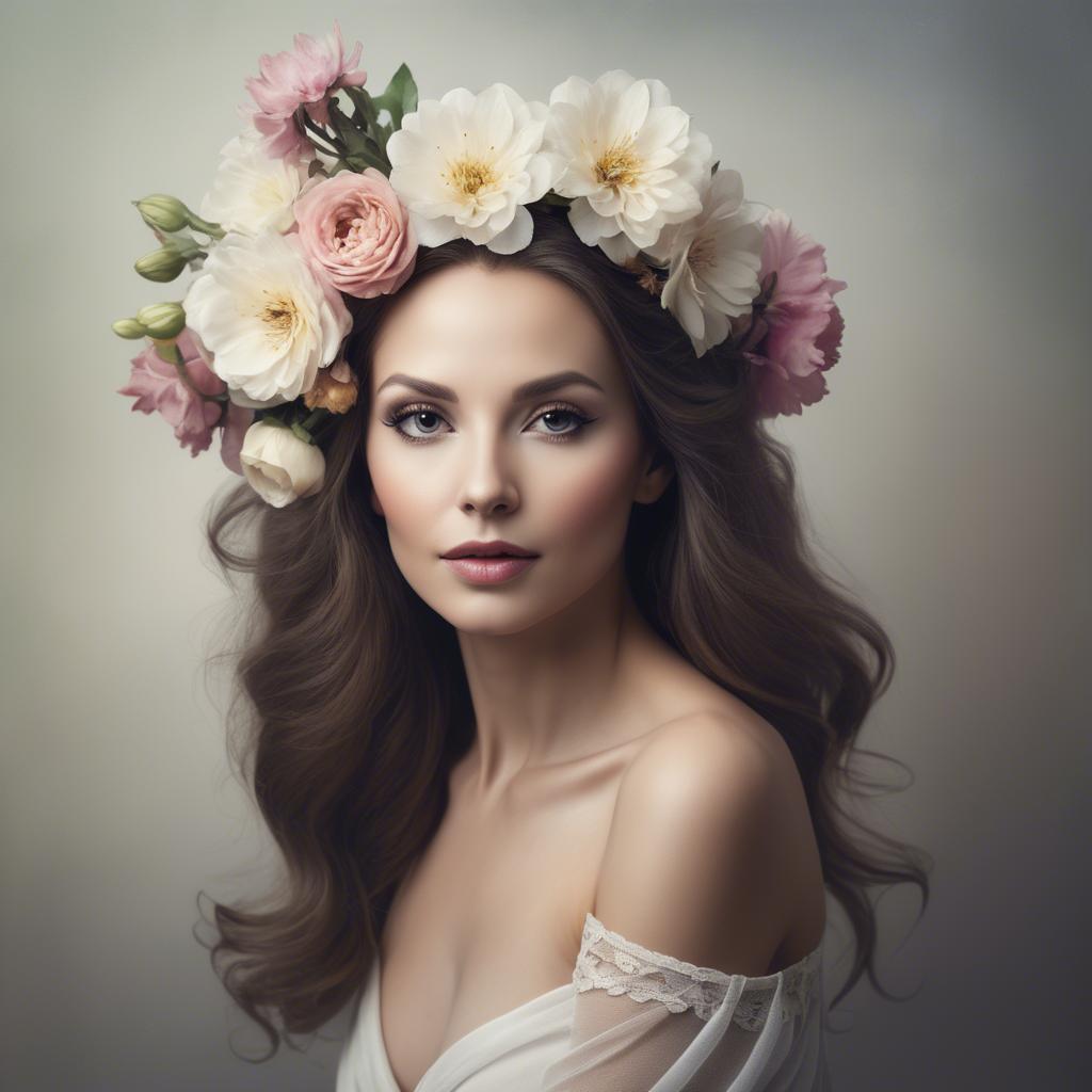 A stunning image of artistic portrait of a graceful woman with flowers.