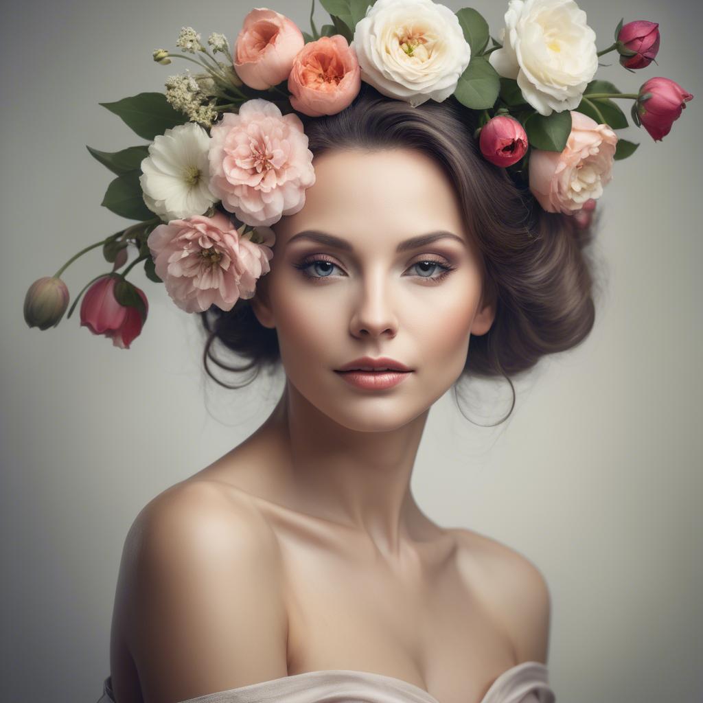 A stunning image of artistic portrait of a graceful woman with flowers.