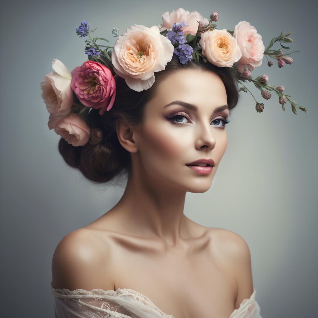 A stunning image of artistic portrait of a graceful woman with flowers.