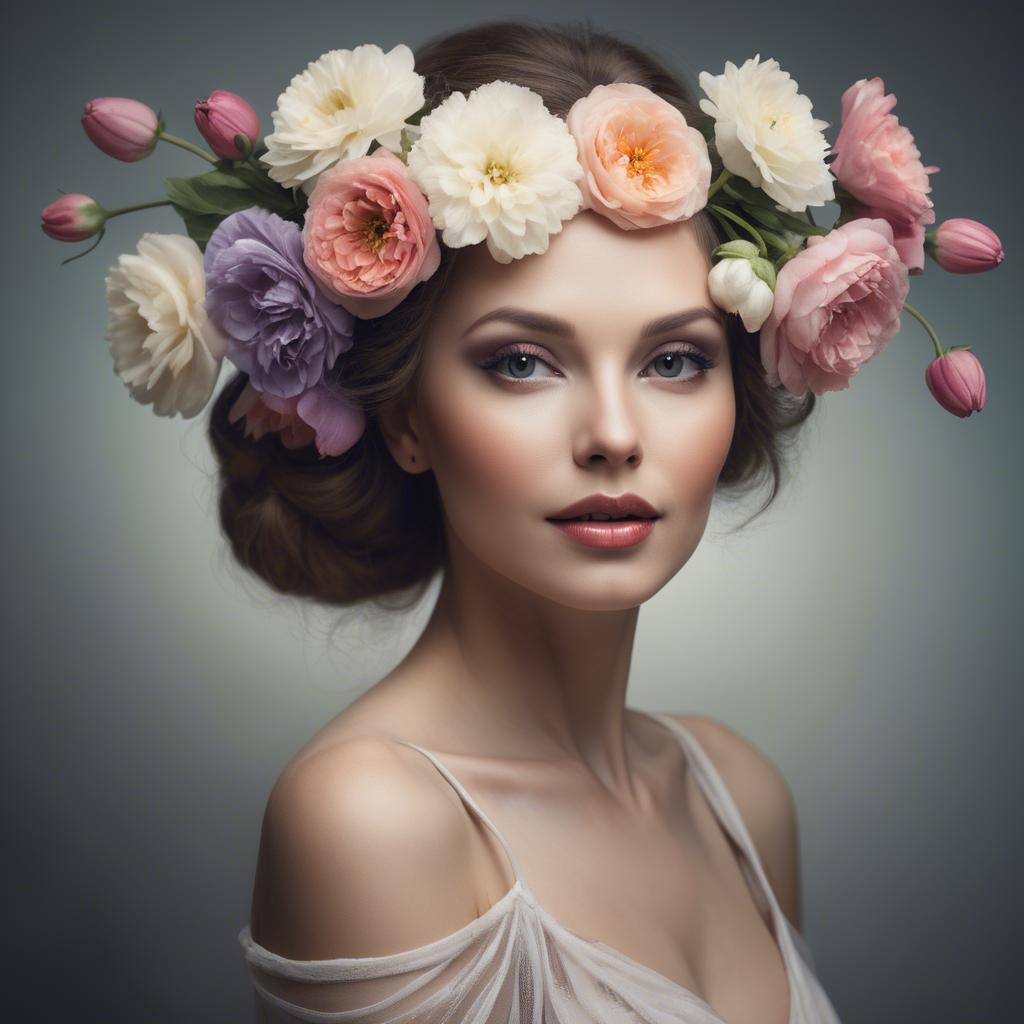 A stunning image of artistic portrait of a graceful woman with flowers.