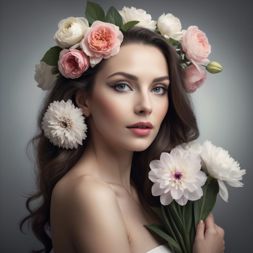 A stunning image of artistic portrait of a graceful woman with flowers.