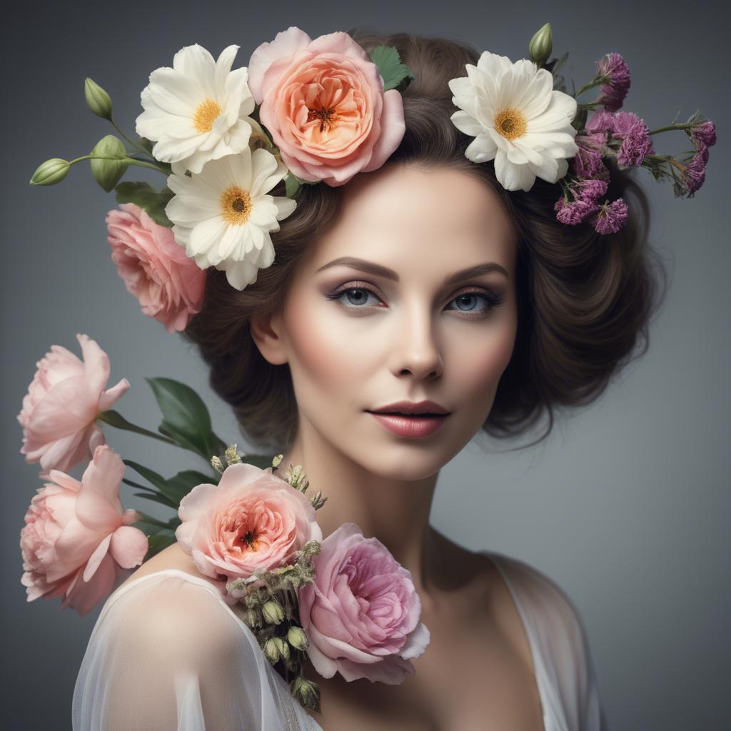 A stunning image of artistic portrait of a graceful woman with flowers.