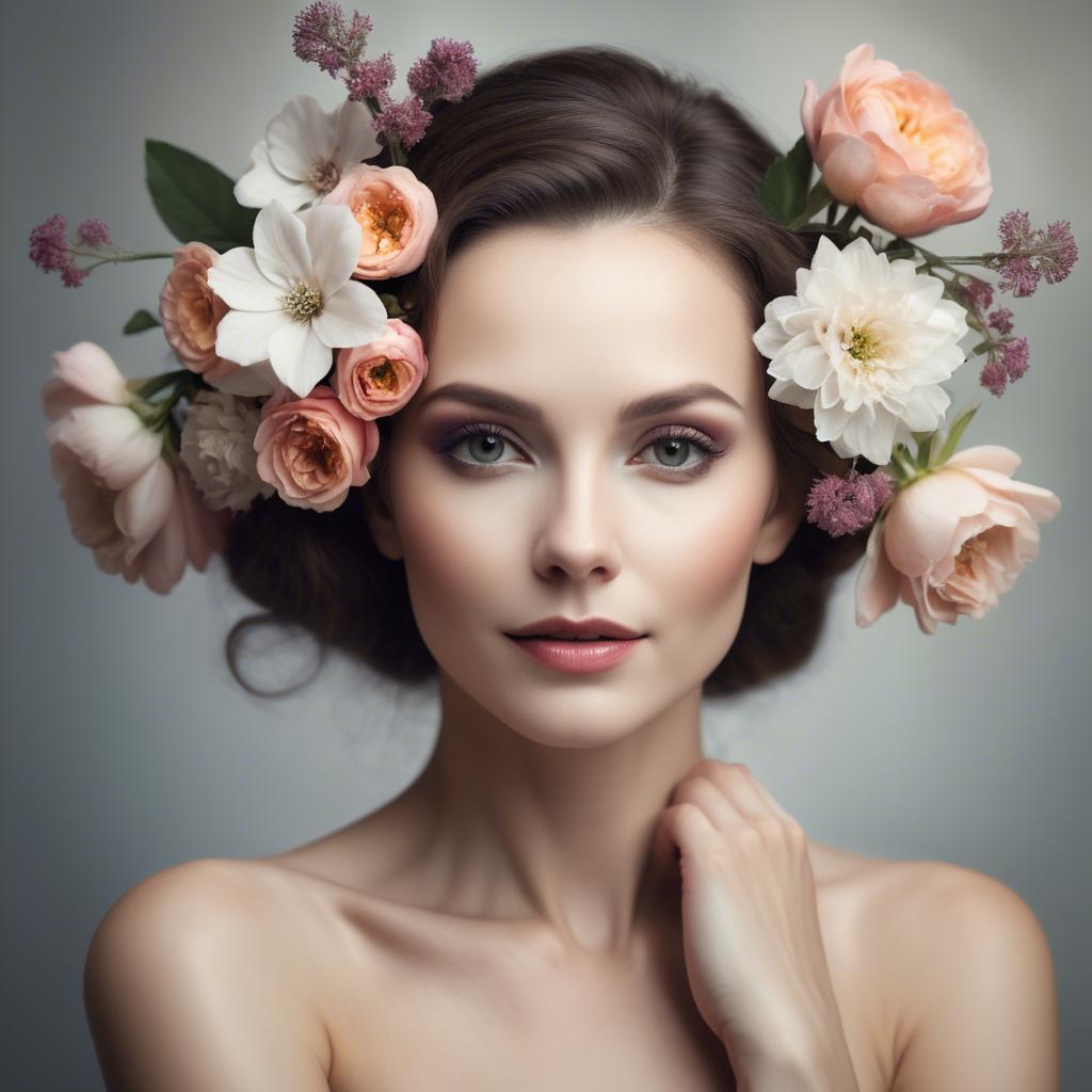 A stunning image of artistic portrait of a graceful woman with flowers.
