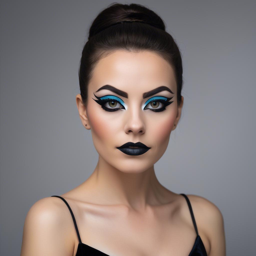 A stunning image of artistic portrait of a woman with bold eyeliner.