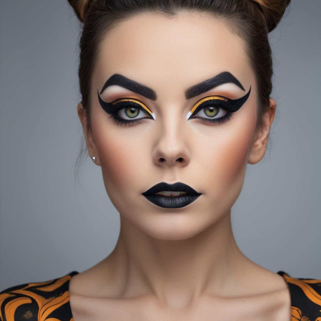 A stunning image of artistic portrait of a woman with bold eyeliner.