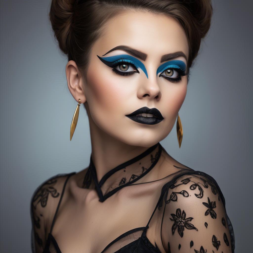 A stunning image of artistic portrait of a woman with bold eyeliner.