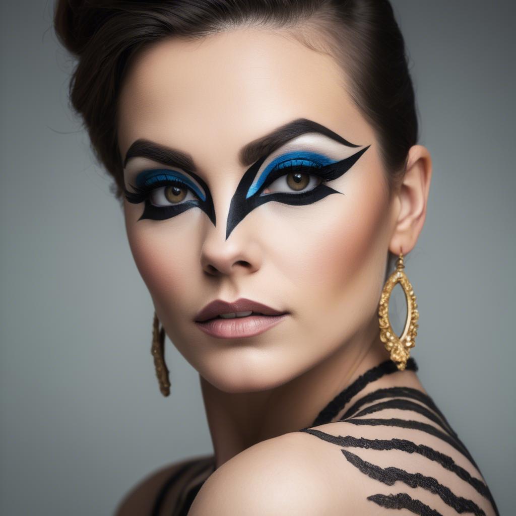 A stunning image of artistic portrait of a woman with bold eyeliner.