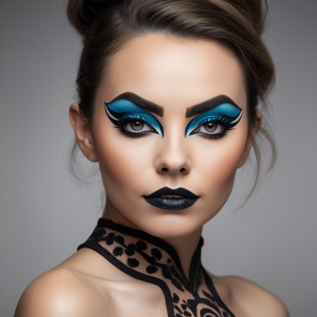 A stunning image of artistic portrait of a woman with bold eyeliner.