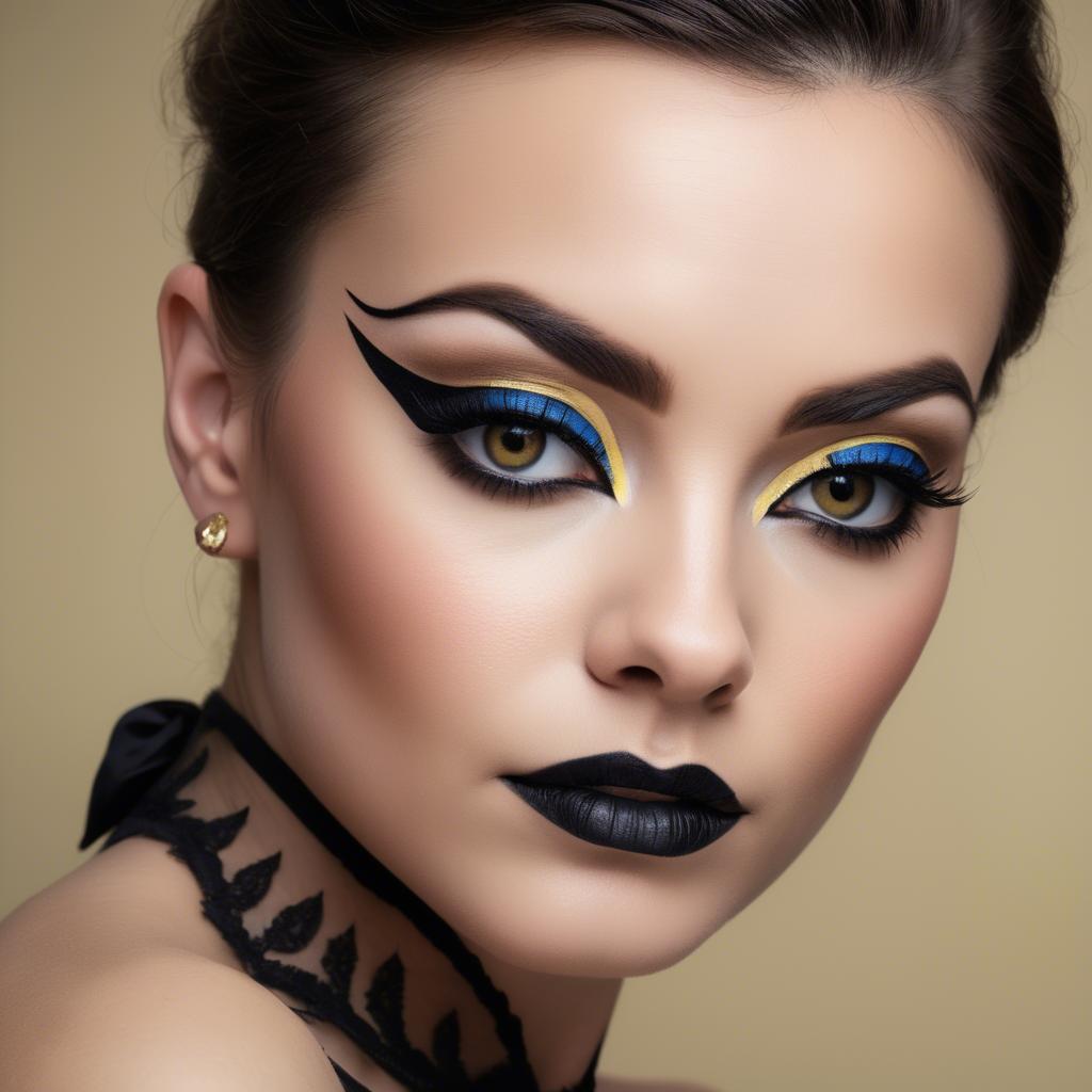 A stunning image of artistic portrait of a woman with bold eyeliner.