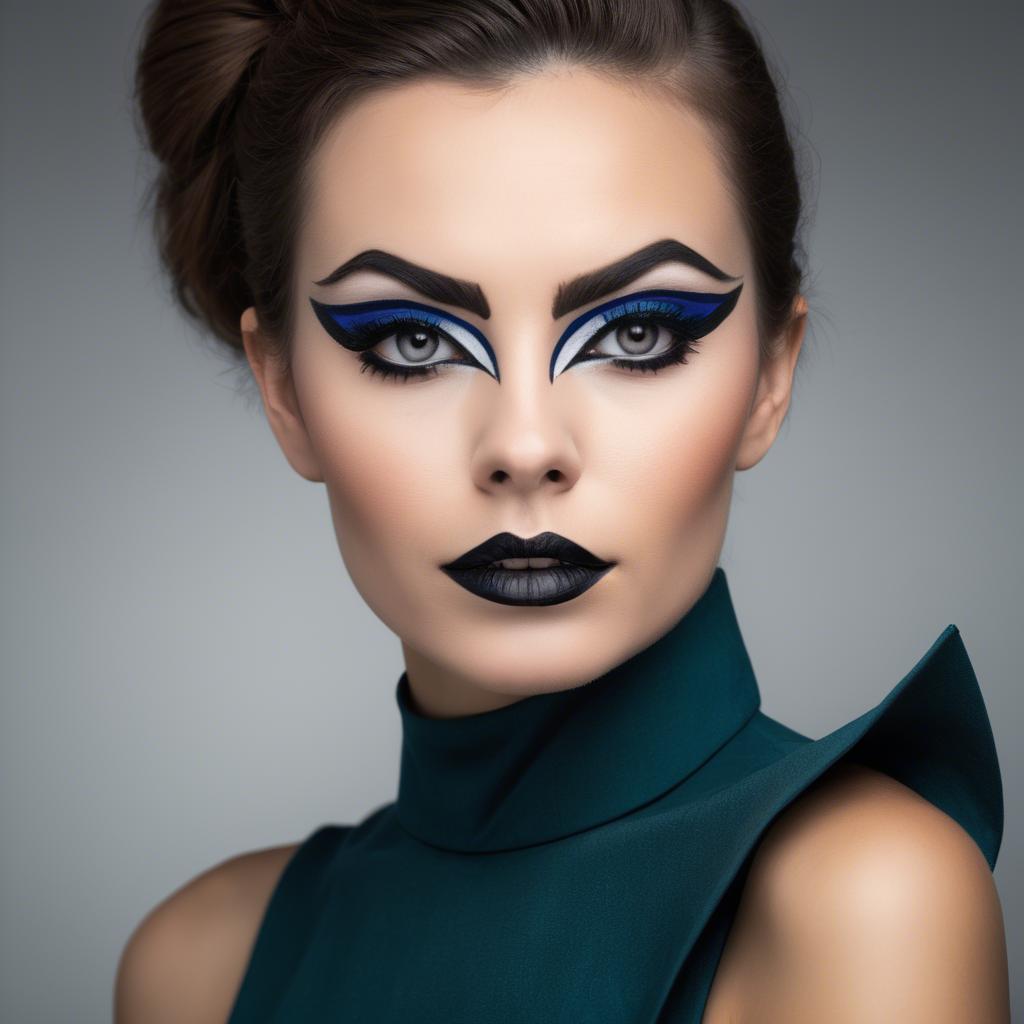 A stunning image of artistic portrait of a woman with bold eyeliner.