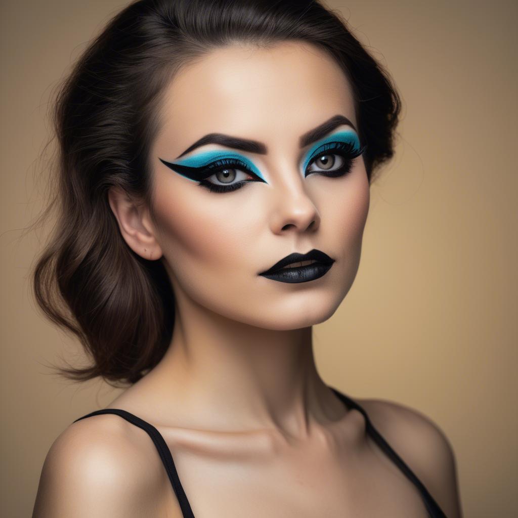 A stunning image of artistic portrait of a woman with bold eyeliner.