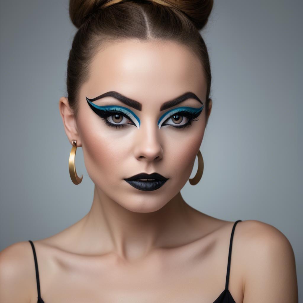 A stunning image of artistic portrait of a woman with bold eyeliner.