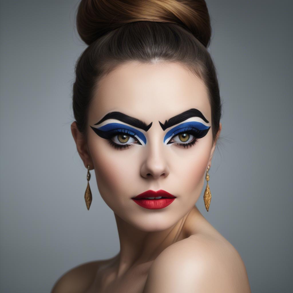 A stunning image of artistic portrait of a woman with bold eyeliner.